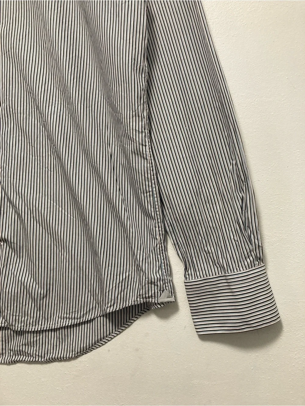 LANVIN Paris Made In Italy Multi Stripe 100% Cotton Dress Shirt Size 39 15.5
